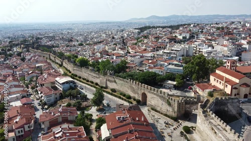 Aerial Footage of Thessaloniki, The Old City Walls and  Castles photo