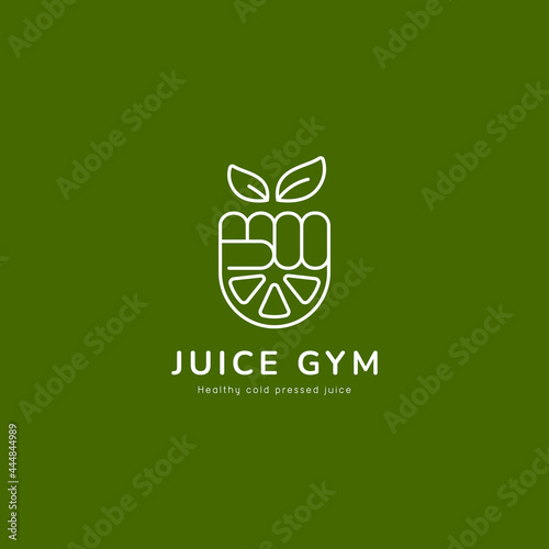 natural healthy gym juice logo with hand fist and lemon slice icon illustration