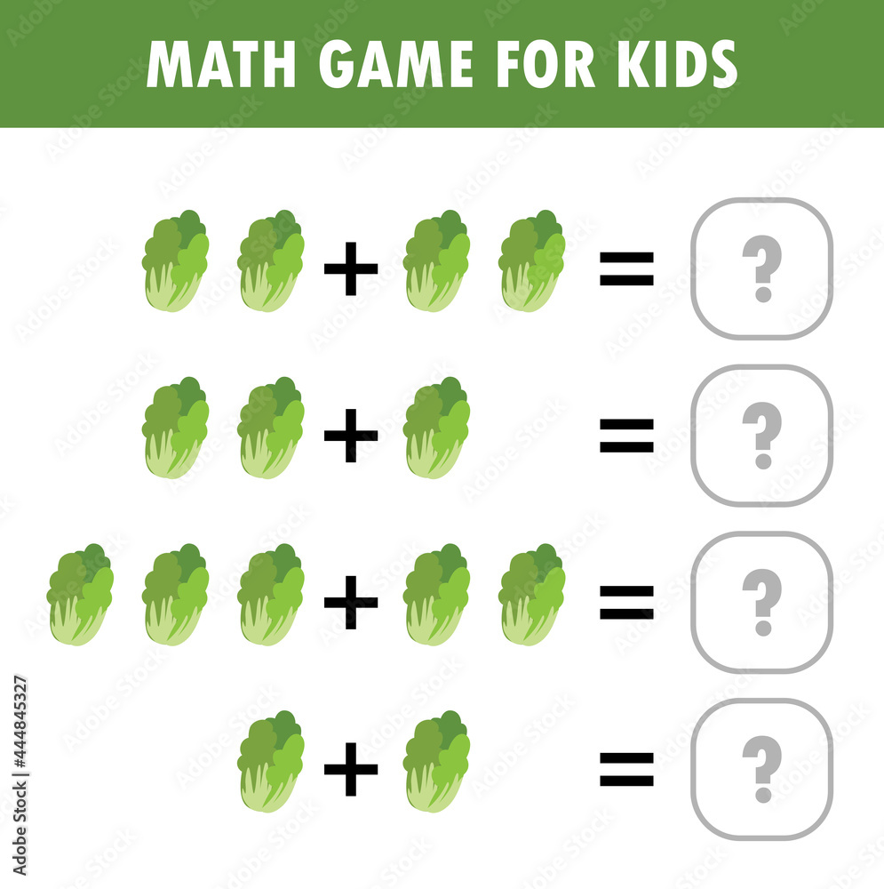 Flat Math Addition Mathematics educational game for children. Learning counting, addition ...