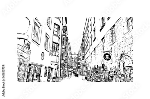 Building view with landmark of Innsbruck is the 
city in Austria. Hand drawn sketch illustration in vector.