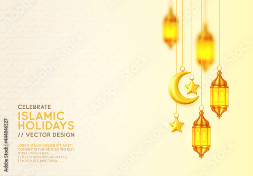 Beautiful Islamic background with hanging lanterns photo