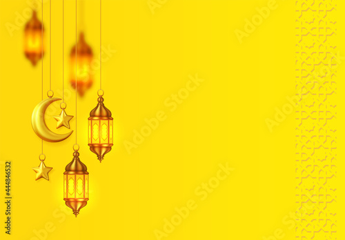 Yellow Islamic background with hanging lanterns photo