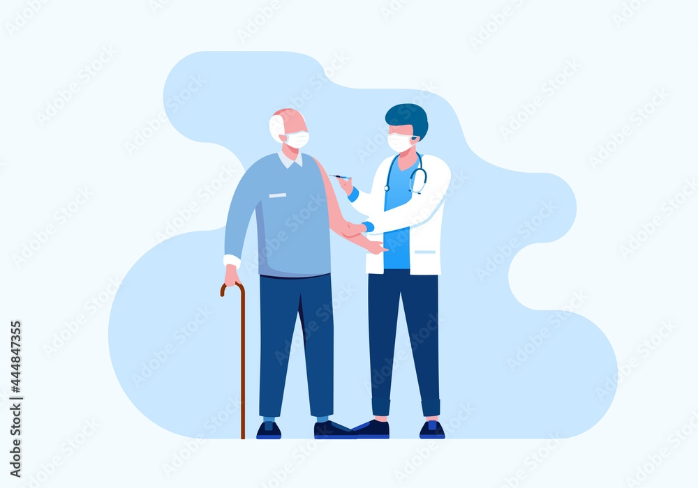 Vaccination with doctor flat vector illustration for banner landing page Vaccination with doctor flat vector illustration for banner landing page
