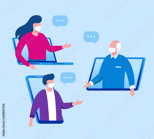 online meeting or video conference concept flat vector illustration for banner landing page 