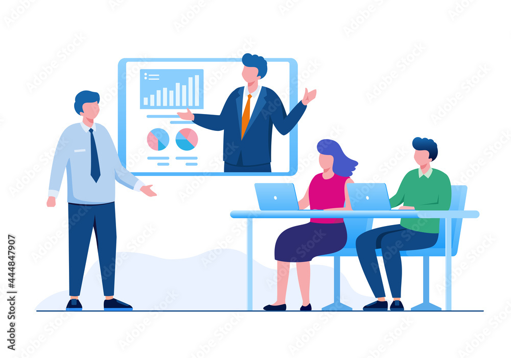 online meeting or video conference concept flat vector illustration for banner landing page 