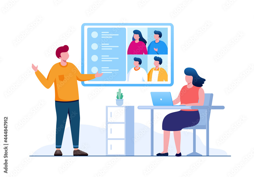 online meeting or video conference concept flat vector illustration for banner landing page 
