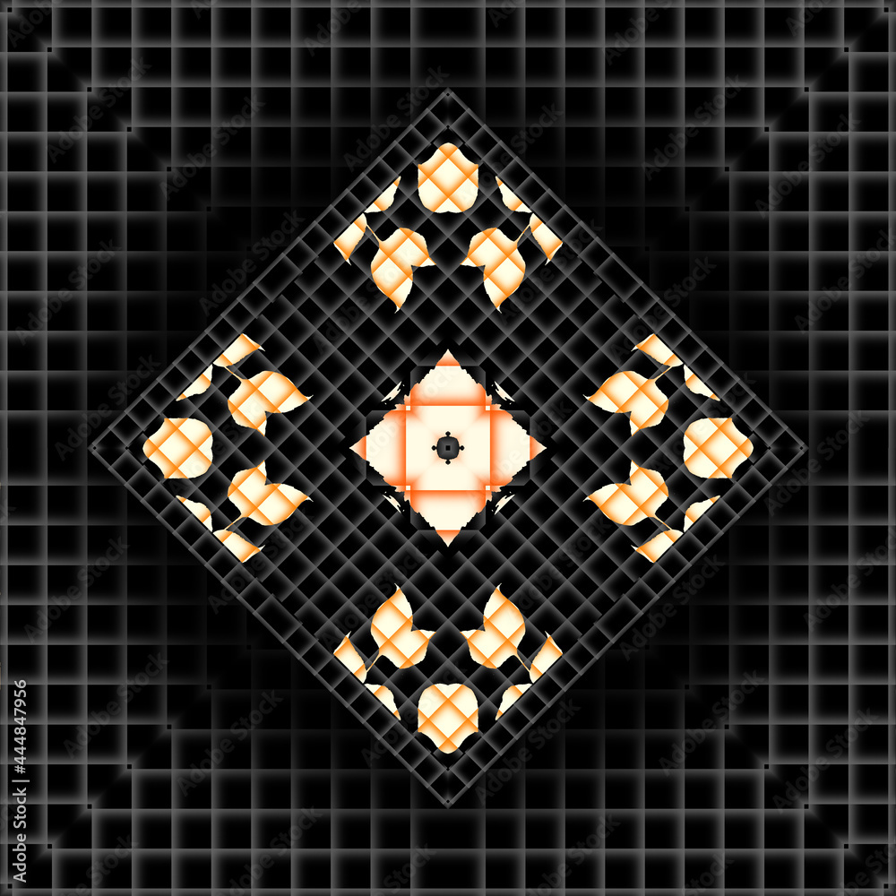 Obraz premium traditional square scarf with different geometric and paisley pattern