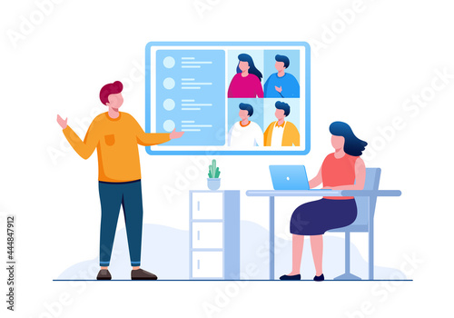 online meeting or video conference concept flat vector illustration for banner landing page 