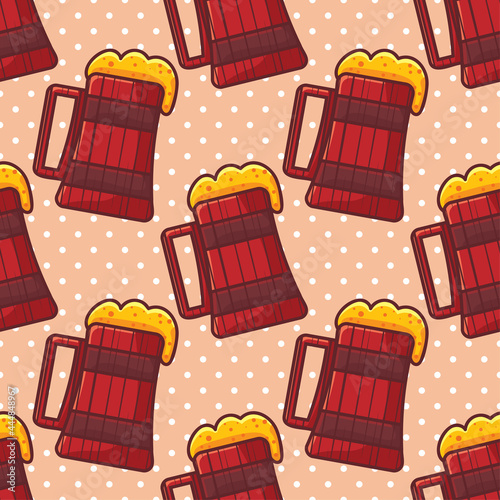 wooden tankard with beer seamless pattern vector illustration 