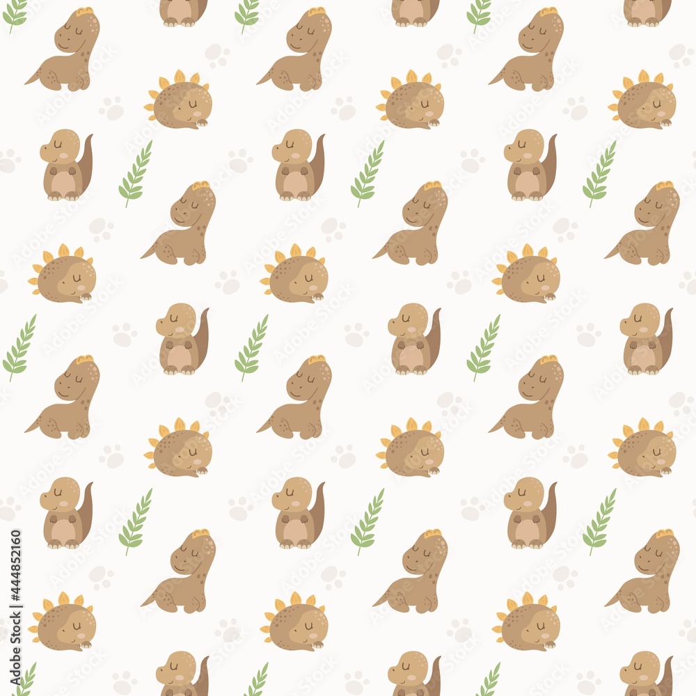 Obraz premium Baby Dinosaur seamless pattern. Child background for wrapping, packaging.