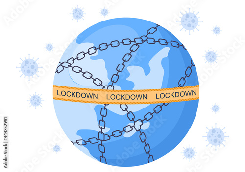 Lockdown To Stop COVID-19 Coronavirus With Cage or Virus Barrier Tape Over The City In Normal Operation. Background Landing Page Illustration photo