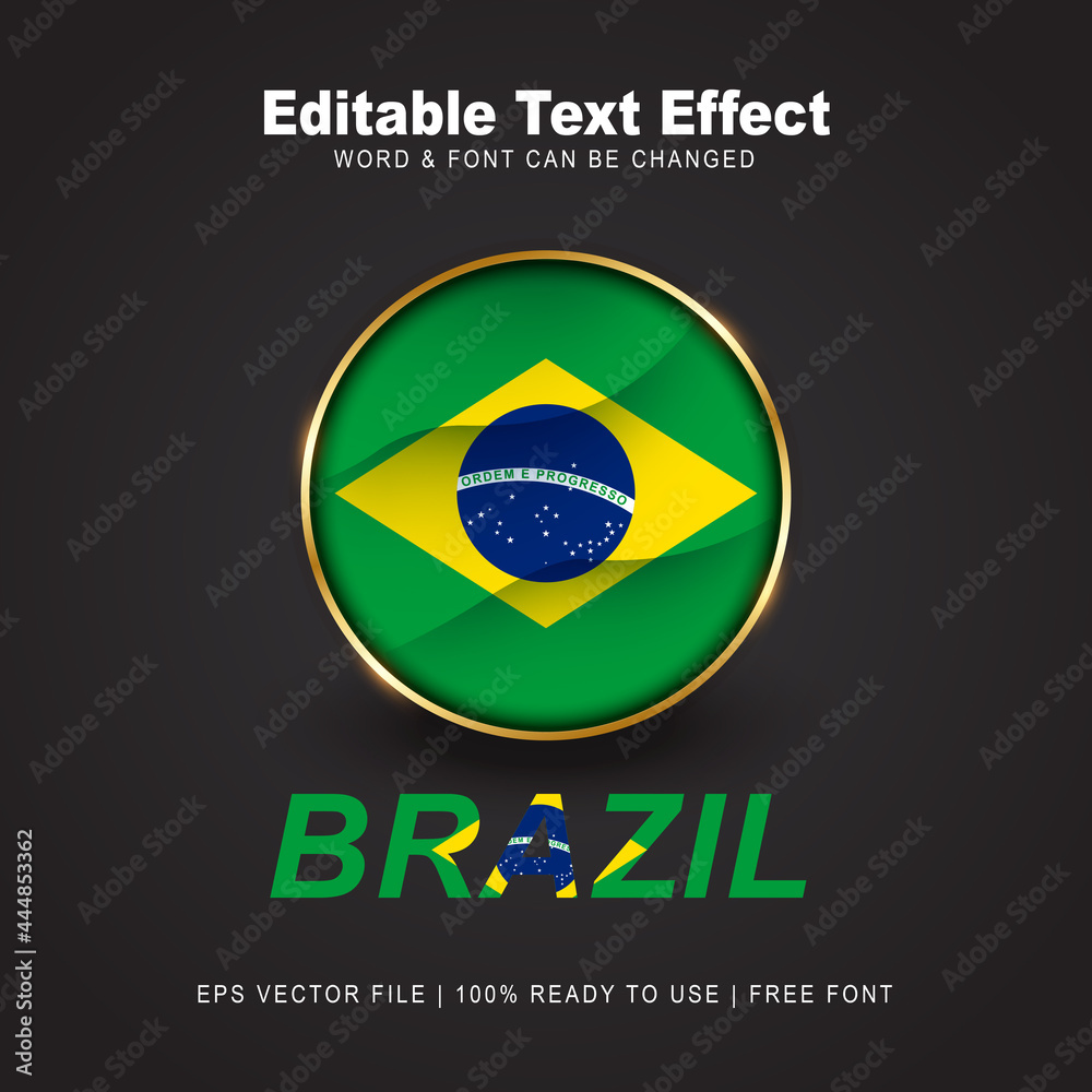Brazil text effect style - Editable text effect vector illustration. Brazil 3d Flag - Copa America 2021 Finalists