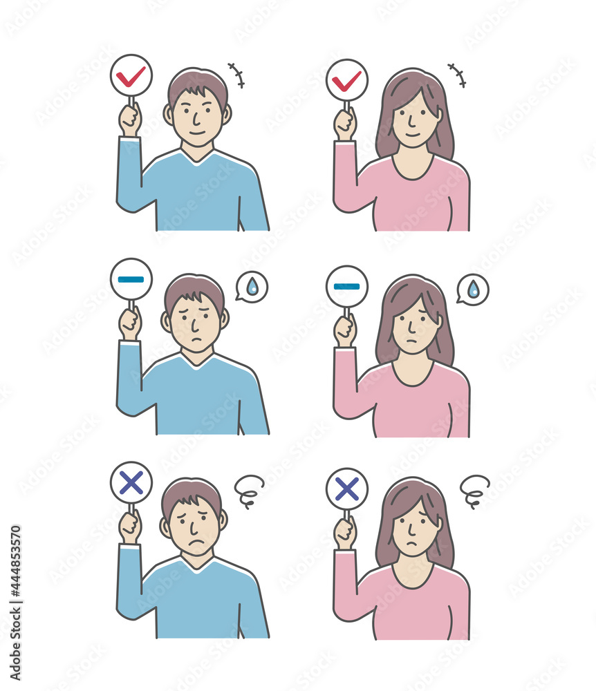 Young person showing placards illustration set ( upper body ) Young person showing placards illustration set ( upper body )