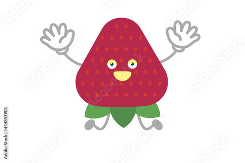 ジャンプするシンプルでかわいいいちごのキャラクターのベクターイラスト
