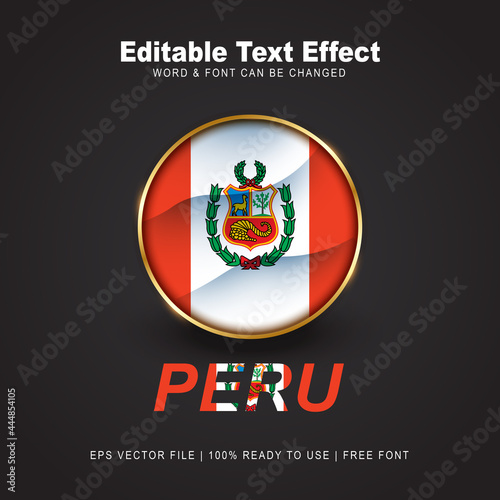 Peru text effect style - Editable text effect vector illustration. Peru 3d Flag - Copa America 2021 Finalists