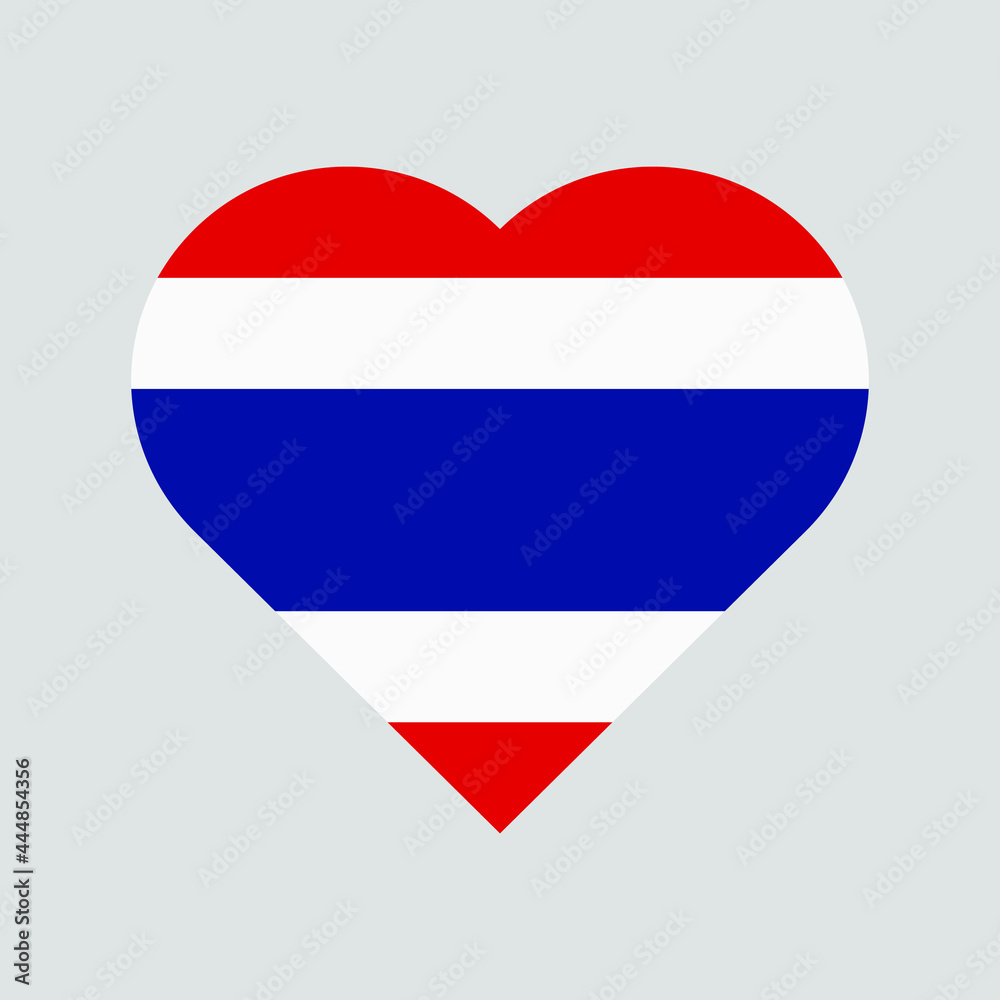 The flag of Thailand in a heart shape. Thai flag vector icon isolated on white background. The flag of Thailand in a heart shape. Thai flag vector icon isolated on white background.