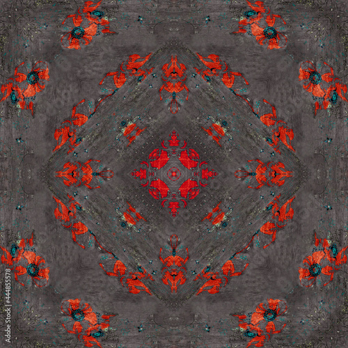 traditional square scarf with different geometric and paisley pattern