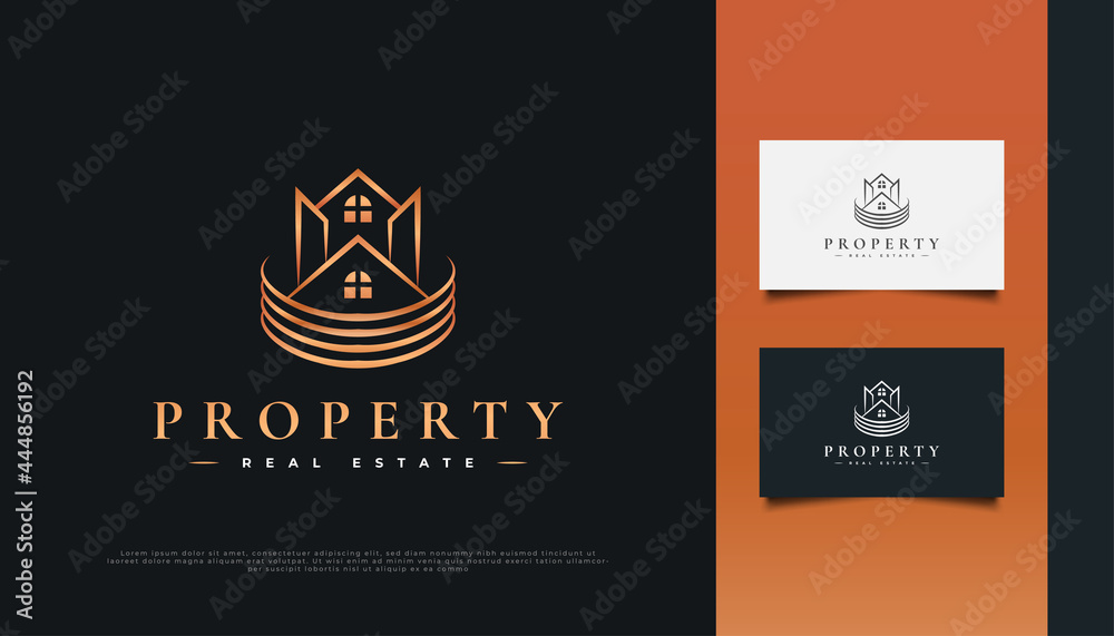 Luxury Gold Real Estate Logo Design with Line Style. Construction, Architecture or Building Logo Design Luxury Gold Real Estate Logo Design with Line Style. Construction, Architecture or Building Logo Design