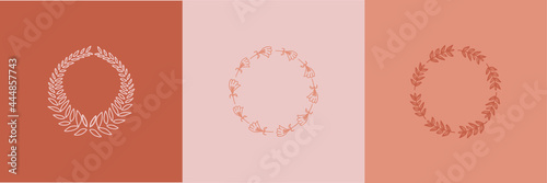 Hand drawn round floral frame for logo design and calligraphy decorative