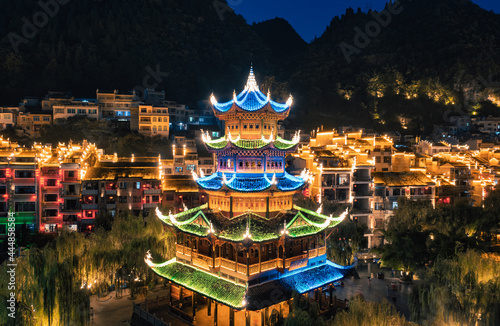 Night view of Zhenyuan ancient town, Guizhou Province, China