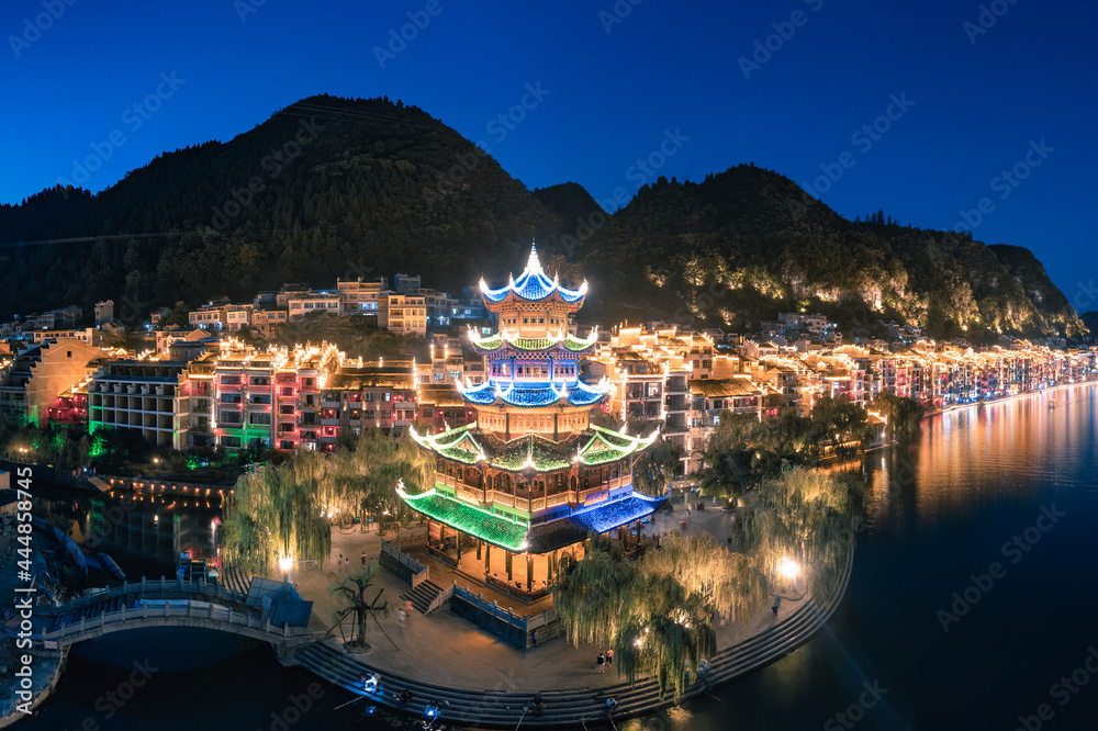 Night view of Zhenyuan ancient town, Guizhou Province, China