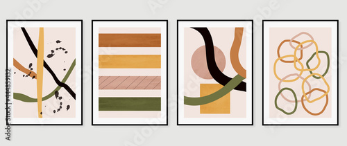 Abstract art background vector.  Brush line arts. Modern organic shape wallpaper.  Minimalist hand painted illustrations with watercolor stain texture for home deco, wall art print and cover.