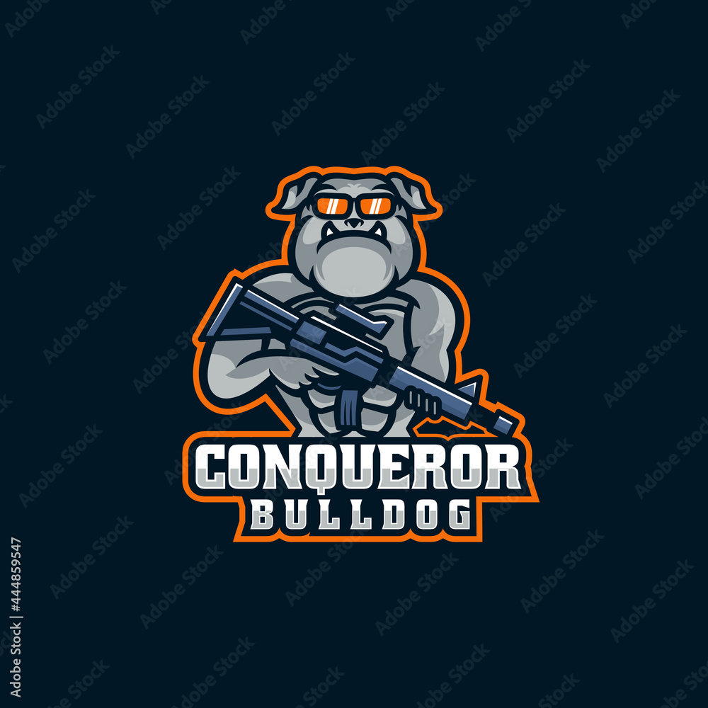 Vector Logo Illustration Conqueror Bulldog E Sport and Sport Style.