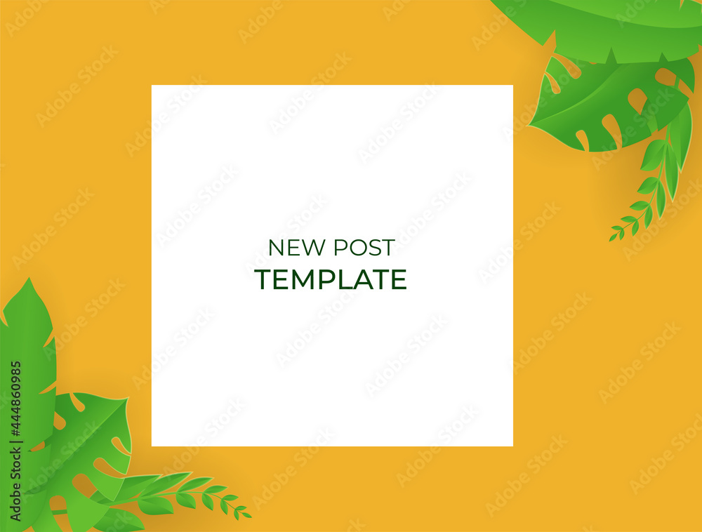Fototapeta premium Summer background with green leaves in paper cut style