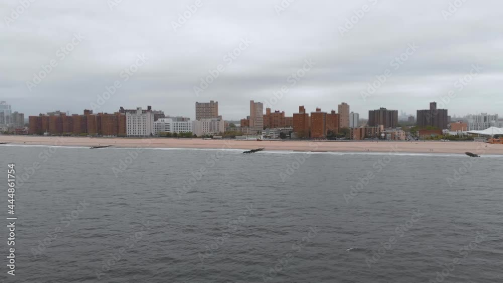 Coney Island Drone Approaching Shore Buildings Coney Island Drone Approaching Shore Buildings