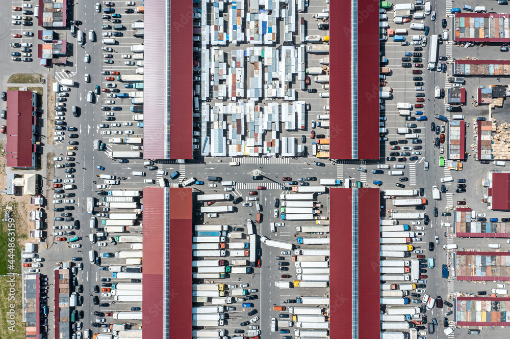 big farmers market, where you can find fresh fruits, vegetables, meat, fish, and other agricultural products. aerial top view.