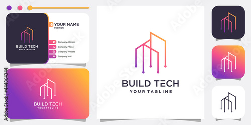 Building logo with technology concept Premium Vector