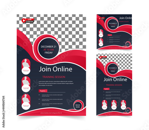 Online Business Conference lives webinar invitation template set. Live stream invitation, online class, e-learning, live training session, banner social media post.