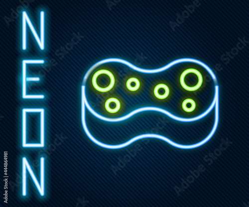 Glowing neon line Sponge icon isolated on black background. Wisp of bast for washing dishes. Cleaning service logo. Colorful outline concept. Vector