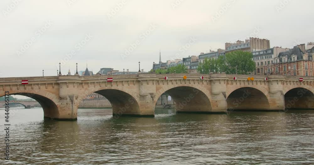 Oldest bridge in Paris. Pont-Neuf and Seine river. Shot in 4k. Paris, view of the Seine with the pont des Arts bridge Oldest bridge in Paris. Pont-Neuf and Seine river. Shot in 4k. Paris, view of the Seine with the pont des Arts bridge