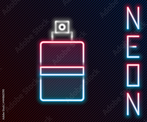 Glowing neon line Perfume icon isolated on black background. Colorful outline concept. Vector