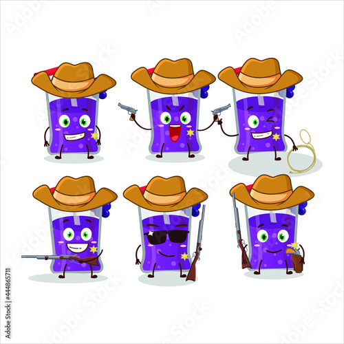 Cool cowboy grapes juice cartoon character with a cute hat. Vector illustration