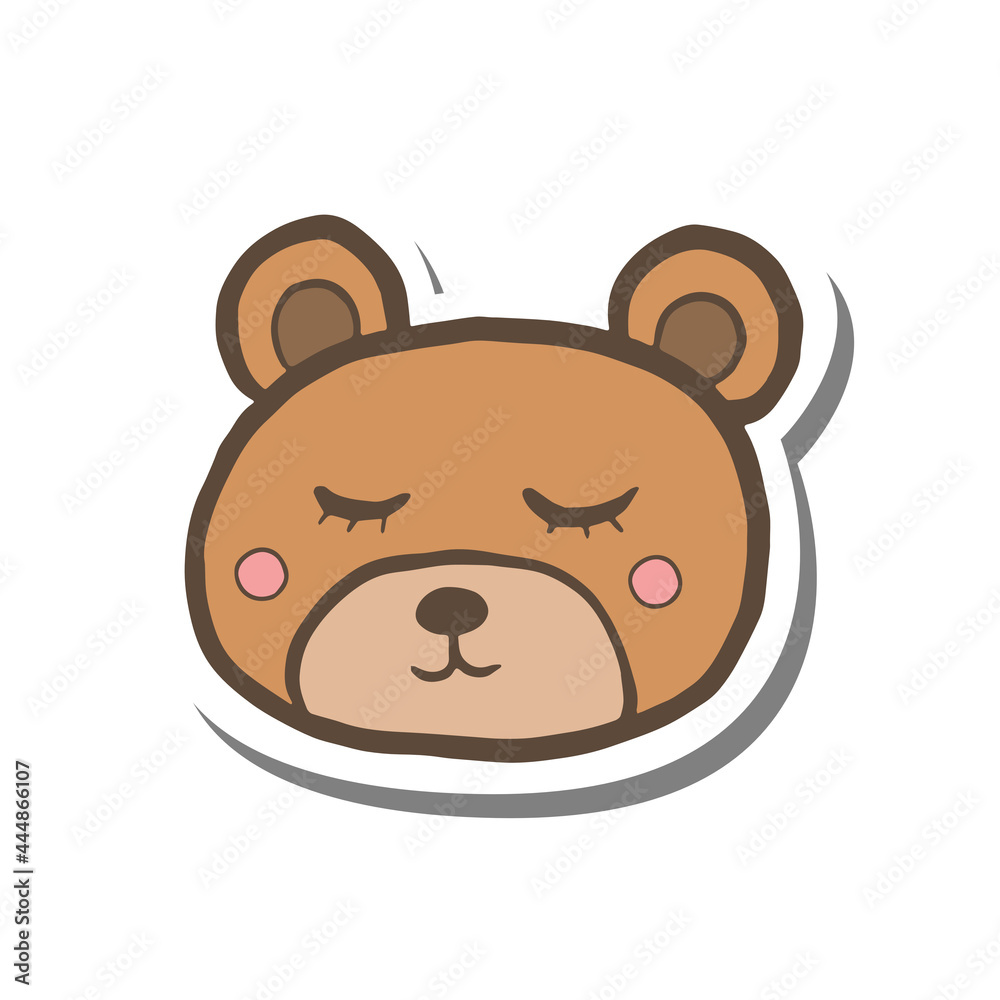 Doodle cartoon face bear sleep and smiling on white silhouette and gray shadow. Vector illustration about animal. Doodle cartoon face bear sleep and smiling on white silhouette and gray shadow. Vector illustration about animal.