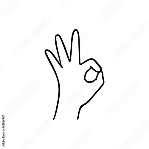 Okey. Gesture human hand. Vector doodle illustration.