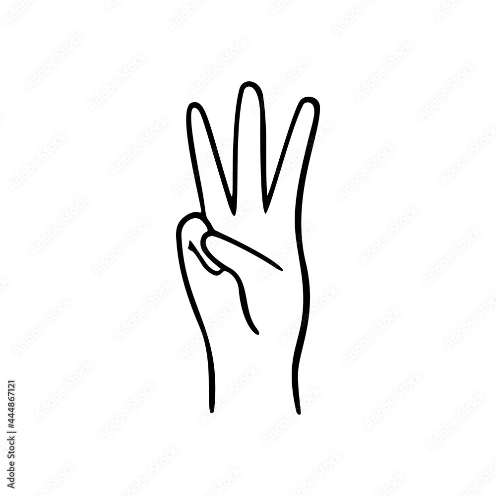 Hand with fingers splay. Gesture human hand. Vector doodle illustration.