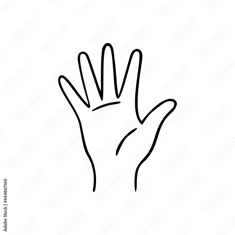 Hand with fingers splay. Gesture human hand. Vector doodle illustration. Hand with fingers splay. Gesture human hand. Vector doodle illustration.