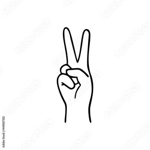 Peace. Gesture human hand. Vector doodle illustration.