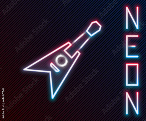 Glowing neon line Electric bass guitar icon isolated on black background. Colorful outline concept. Vector