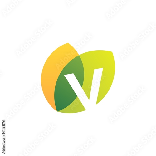 v letter leaf overlapping color logo vector icon illustration