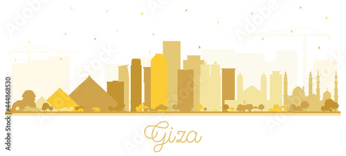 Giza Egypt City Skyline Silhouette with Golden Buildings Isolated on White.