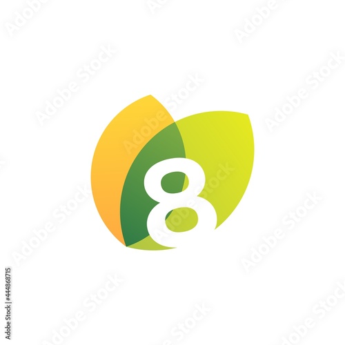 eight 8 number leaf overlapping color logo vector icon illustration