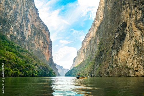 View of Sumidero Canyon in Chiapas, Mexico with a beautiful blue sky photo