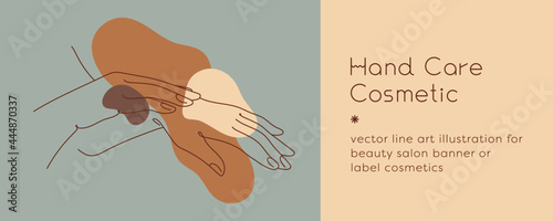 Beauty and fashion concept. Female hand care illustration in minimal linear style. Silhouette hands sketch for organic cosmetics label design, hand cream packaging, spa center icon. Natural tone hue.