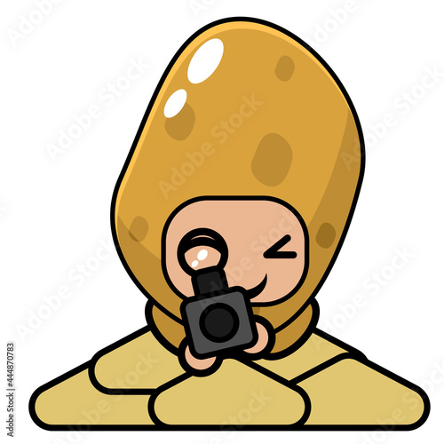 vector cartoon character cute potato army mascot costume shooting practice