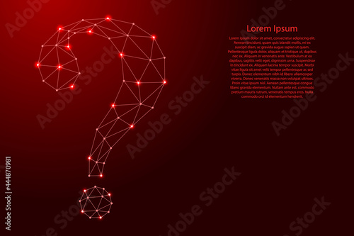 Large question mark from futuristic polygonal red lines and glowing stars for banner, poster, greeting card. Vector illustration.