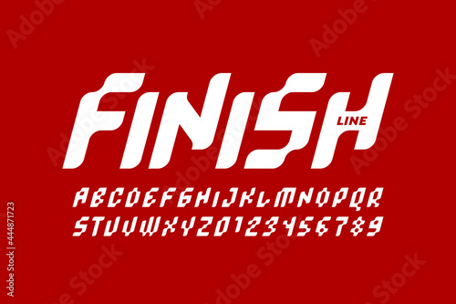 Finish line speed sport font design, alphabet letters and numbers vector illustration